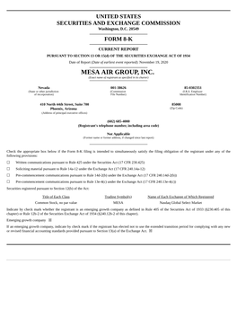 MESA AIR GROUP, INC. (Exact Name of Registrant As Specified in Its Charter)