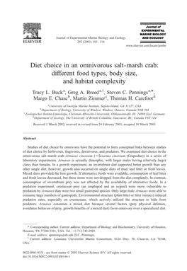 Diet Choice in an Omnivorous Salt-Marsh Crab: Different Food Types, Body Size, and Habitat Complexity