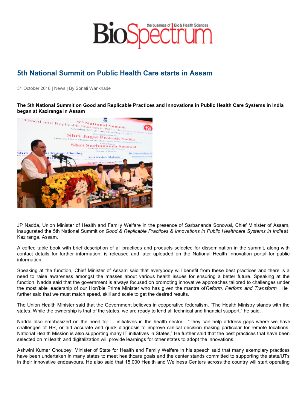 5Th National Summit on Public Health Care Starts in Assam