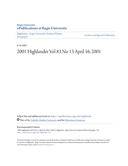 2001 Highlander Vol 83 No 13 April 16, 2001