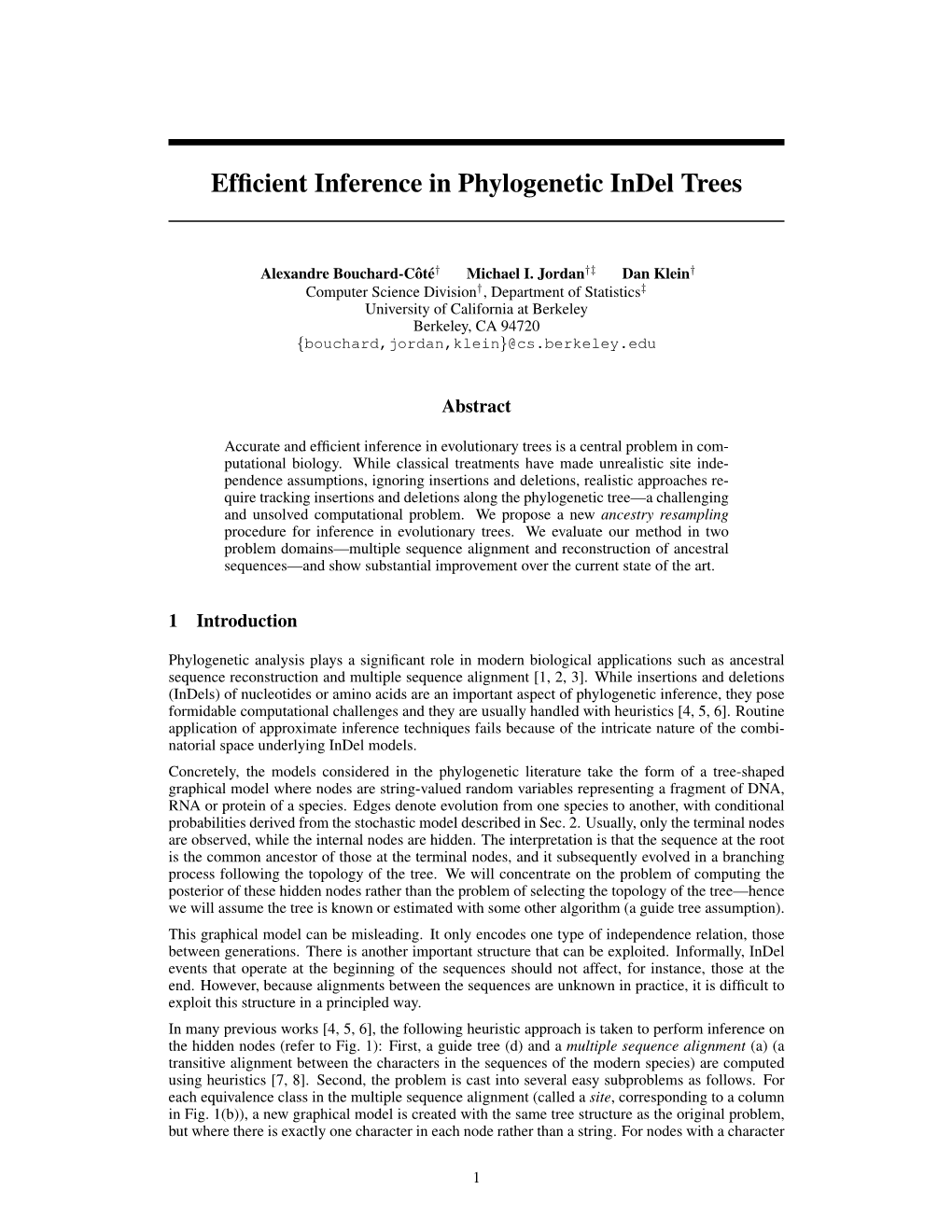 Efficient Inference in Phylogenetic Indel Trees