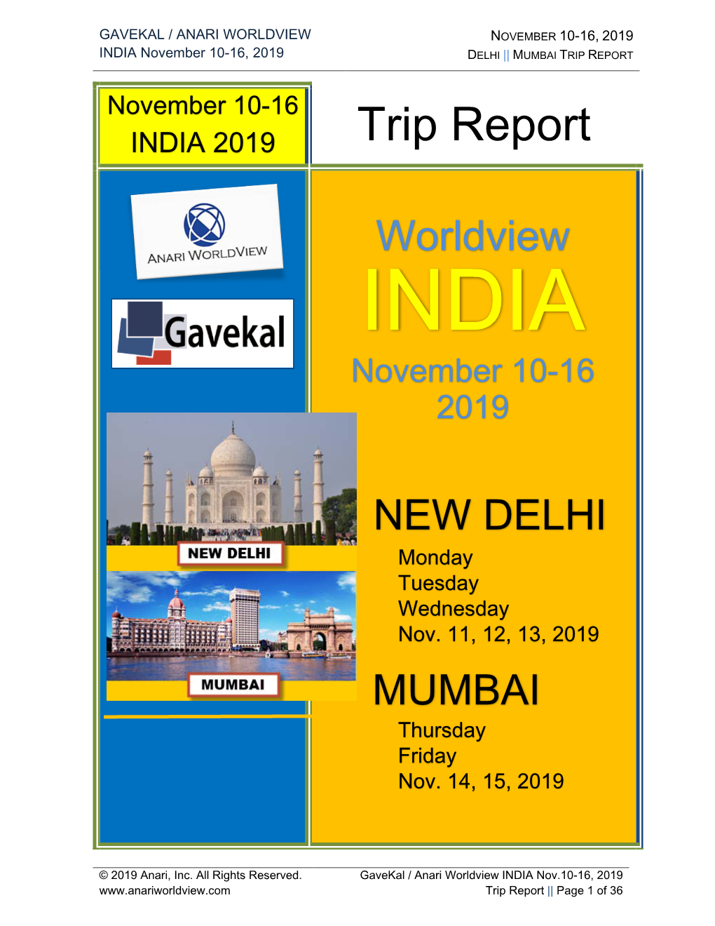 INDIA Nov. 10-16, 2019 Worldview Trip Report