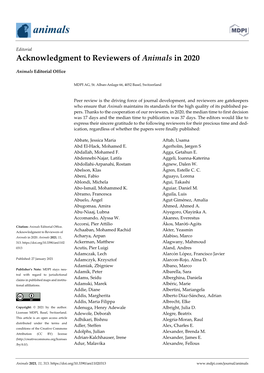 Acknowledgment to Reviewers of Animals in 2020