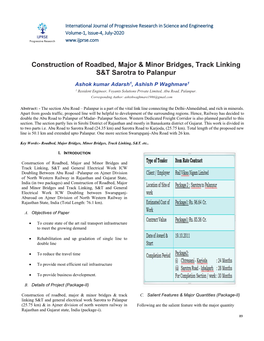 Construction of Roadbed, Major & Minor Bridges, Track Linking S&T