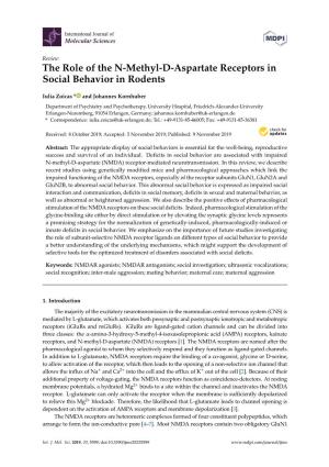 The Role of the N-Methyl-D-Aspartate Receptors in Social Behavior in Rodents