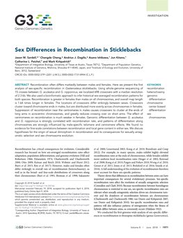 Sex Differences in Recombination in Sticklebacks