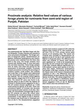 Proximate Analysis: Relative Feed Values of Various Forage Plants for Ruminants from Semi-Arid Region of Punjab, Pakistan