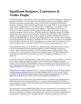 Significant Architects Contractors and Trades People