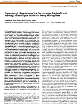 Dopaminergic Regulation of the Serotonergic Raphe-Striatal Pathway: Microdialysis Studies in Freely Moving Rats