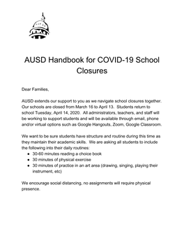 AUSD Handbook for COVID-19 School Closures