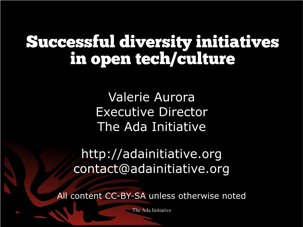 Successful Diversity Initiatives in Open Tech/Culture