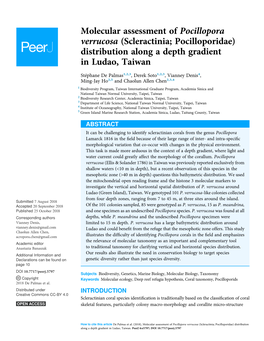 Molecular Assessment of Pocillopora Verrucosa (Scleractinia; Pocilloporidae) Distribution Along a Depth Gradient in Ludao, Taiwan