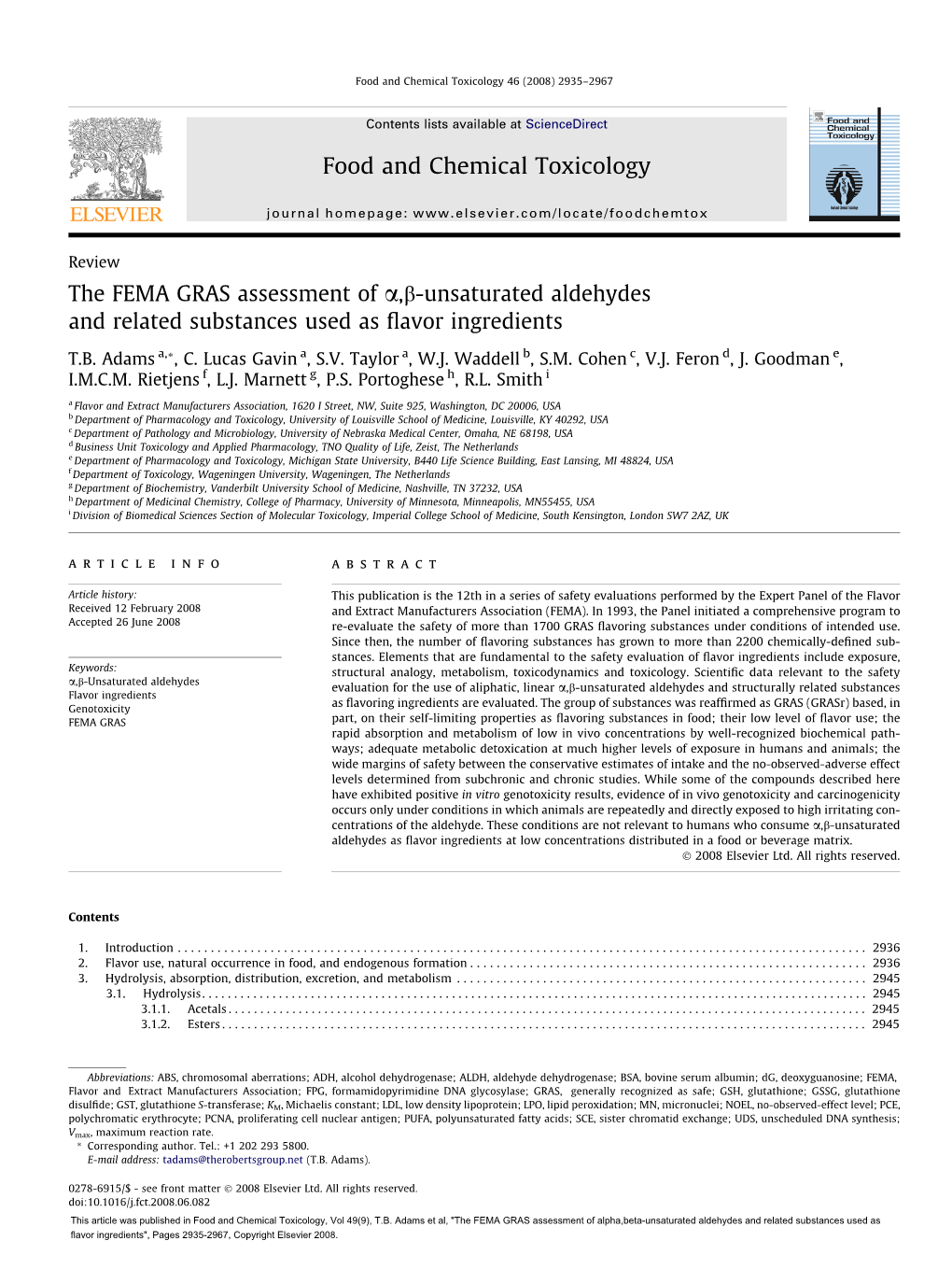 The FEMA GRAS Assessment of Alpha, Beta-Unsaturated Aldehydes And