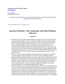 American Muslims: the Community and Their Relations with Jews