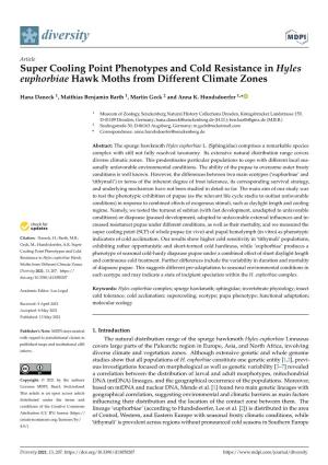 Super Cooling Point Phenotypes and Cold Resistance in Hyles Euphorbiae Hawk Moths from Different Climate Zones