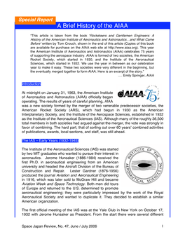Report a Brief History of the AIAA
