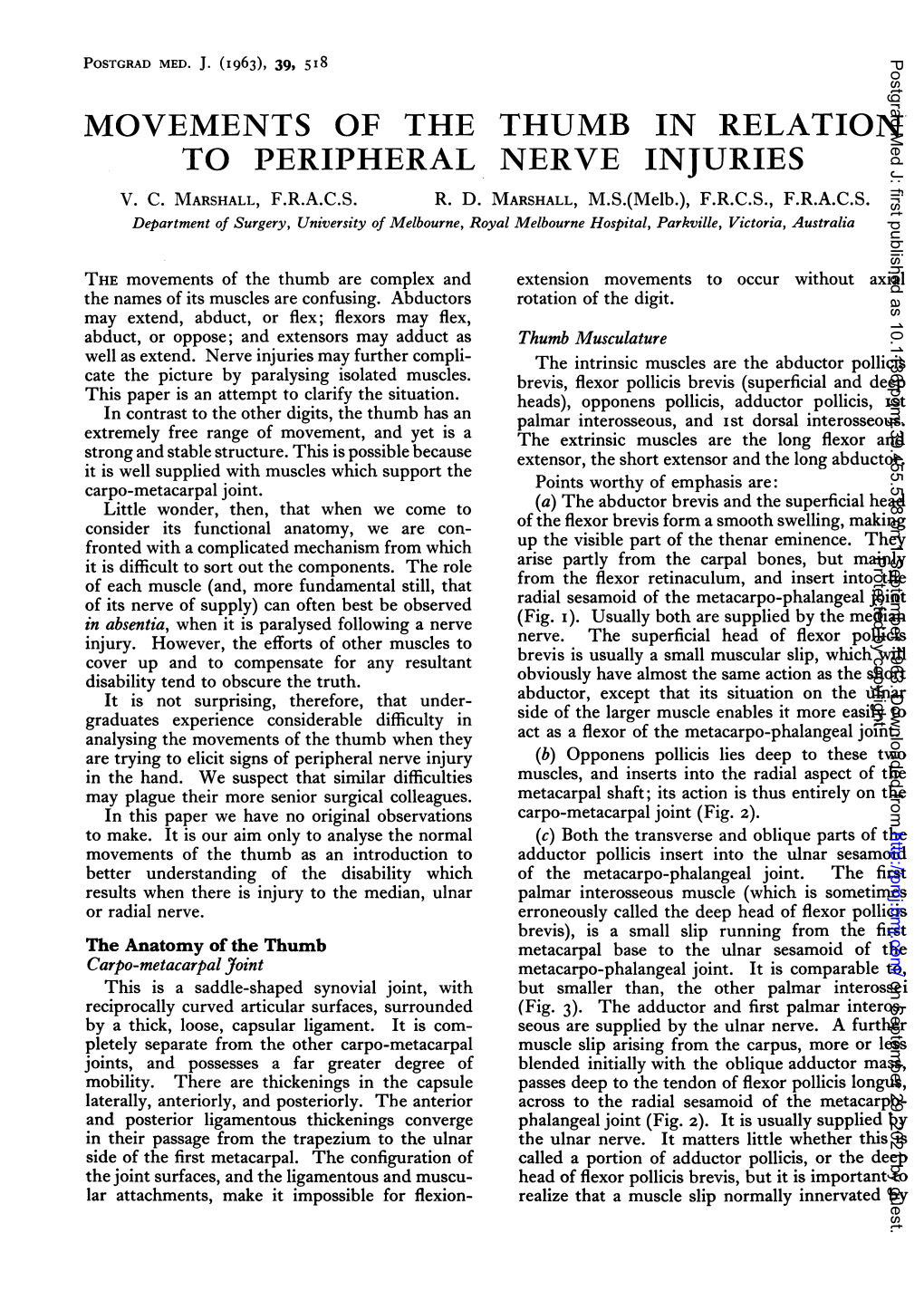 Movements Of The Thumb In Relation To Peripheral Nerve Injuries V - DocsLib