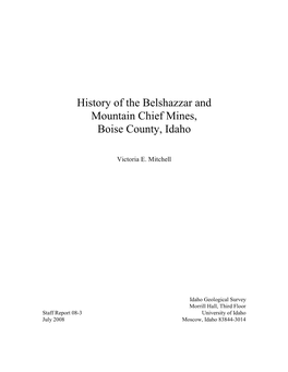 History of the Belshazzar and Mountain Chief Mines, Boise County, Idaho