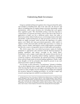 Federalizing Bank Governance