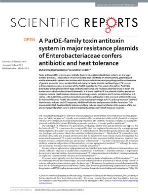 A Parde-Family Toxin Antitoxin System in Major Resistance Plasmids Of