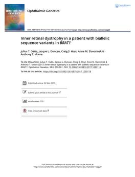Inner Retinal Dystrophy in a Patient with Biallelic Sequence Variants in BRAT1