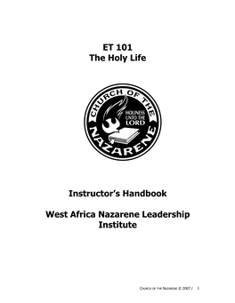 ET 101 the Holy Life Instructor's Handbook West Africa Nazarene