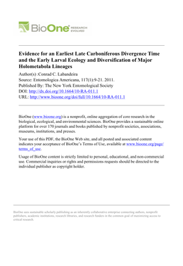 Evidence for an Earliest Late Carboniferous Divergence Time and the Early Larval Ecology and Diversification of Major Holometabola Lineages Author(S) :Conrad C