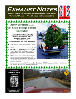 Exhaust Notes Newsletter of the St Louis Triumph Owners Association Vol 14, Issue 12 December 2012