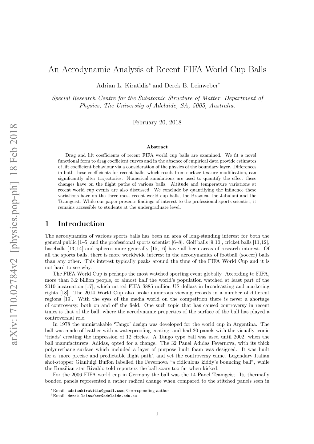 An Aerodynamic Analysis of Recent FIFA World Cup Balls