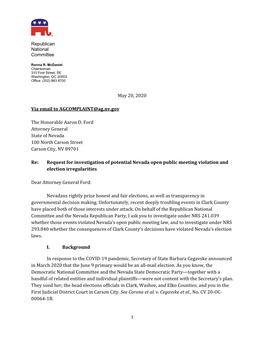 May 20, 2020 Via Email to AGCOMPLAINT@Ag.Nv.Gov The