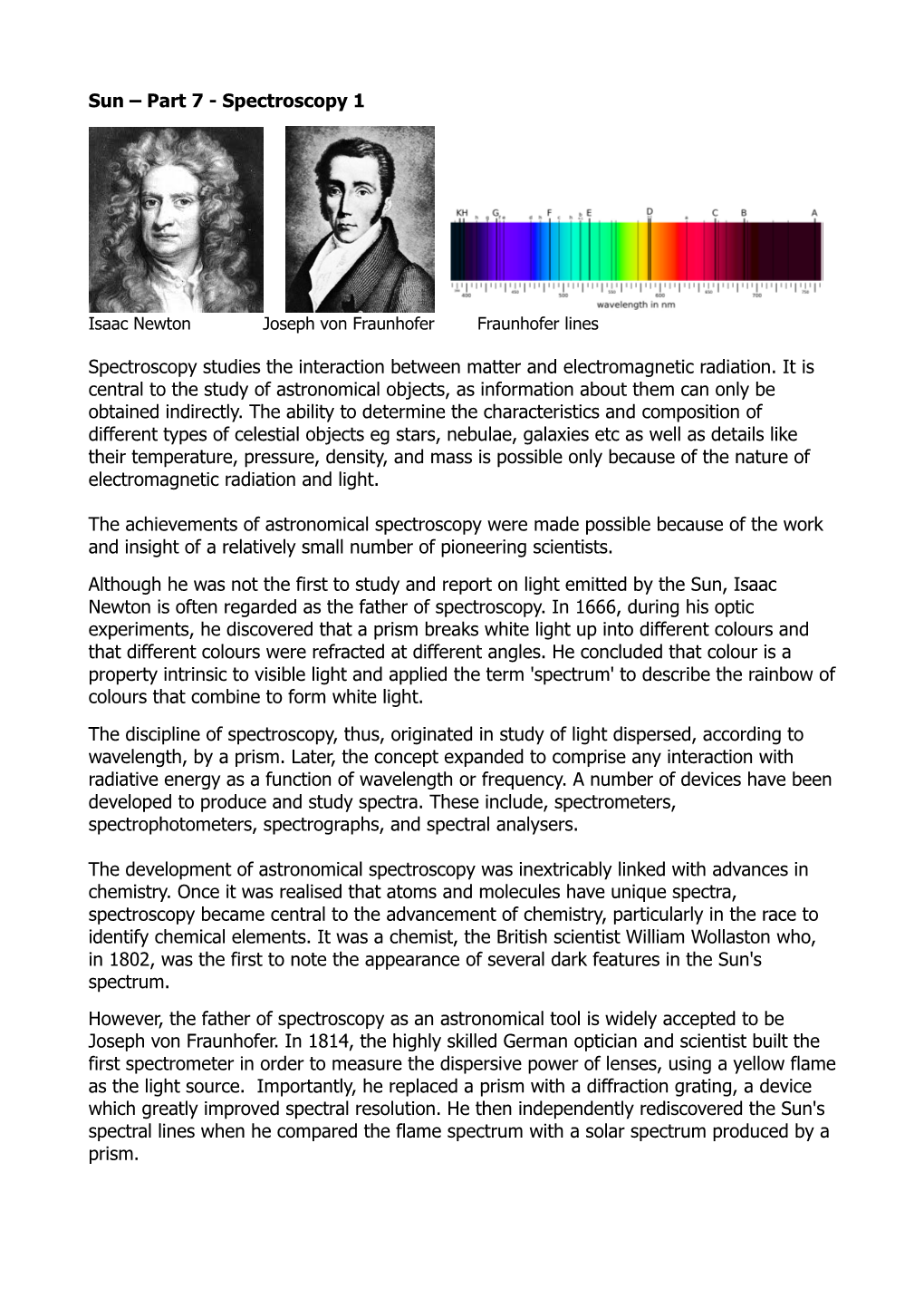 Sun – Part 7 – Spectroscopy 1