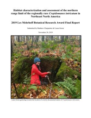 Habitat Characterization and Assessment of the Northern Range Limit of the Regionally Rare Crepidomanes Intricatum in Northeast North America