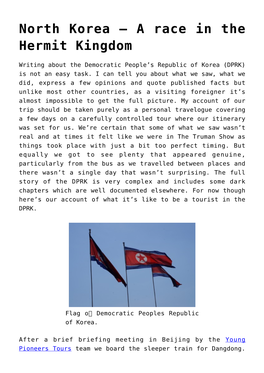 North Korea &#8211; a Race in the Hermit Kingdom