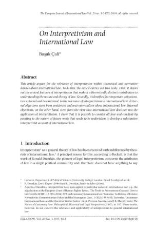On Interpretivism and International Law