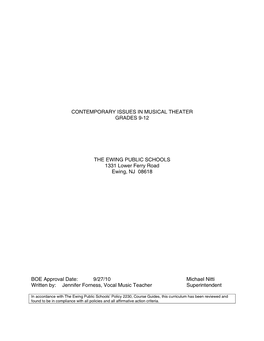 Contemporary Issues in Musical Theater Grades 9-12