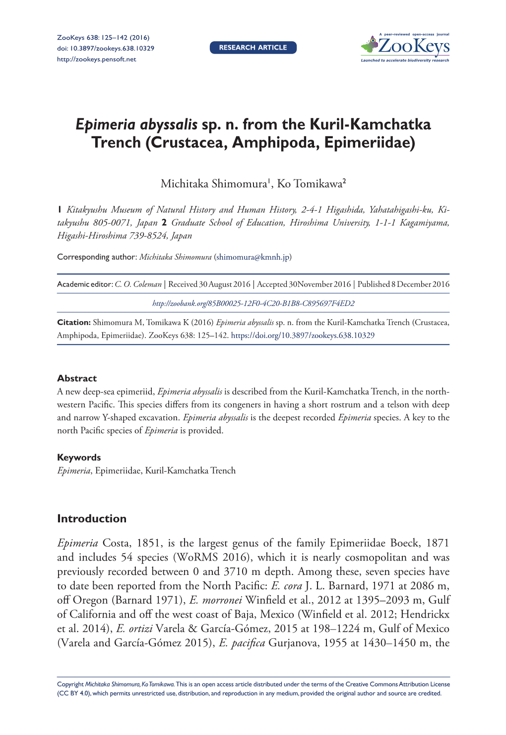 Epimeria Abyssalis Sp. N. from the Kuril-Kamchatka Trench