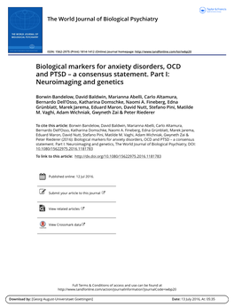 Biological Markers for Anxiety Disorders, OCD and PTSD – a Consensus Statement