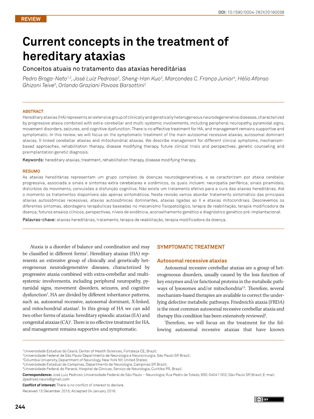 Current Concepts in the Treatment of Hereditary Ataxias