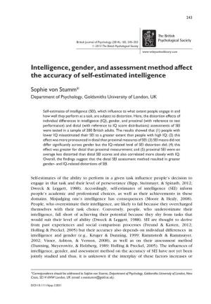 Intelligence, Gender, and Assessment Method Affect the Accuracy of Self-Estimated Intelligence