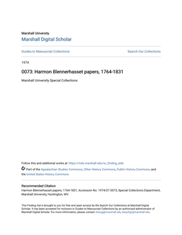 0073: Harmon Blennerhasset Papers, 1764-1831