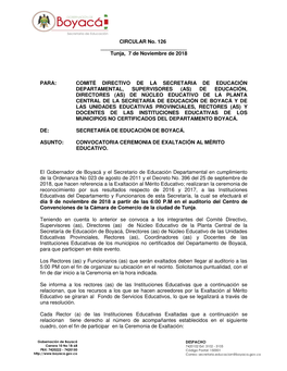 CIRCULAR No. 126 ______Tunja, 7 De Noviembre De 2018