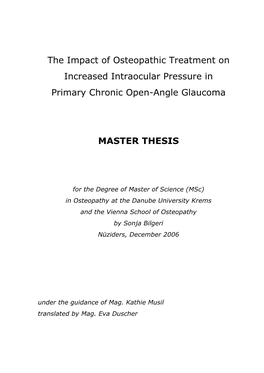 The Impact of Osteopathic Treatment on Increased Intraocular Pressure in Primary Chronic Open-Angle Glaucoma