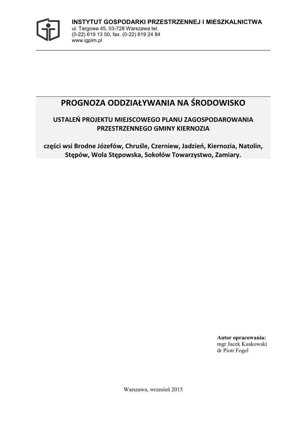 Prognoza Oddziaływania Na Środowisko