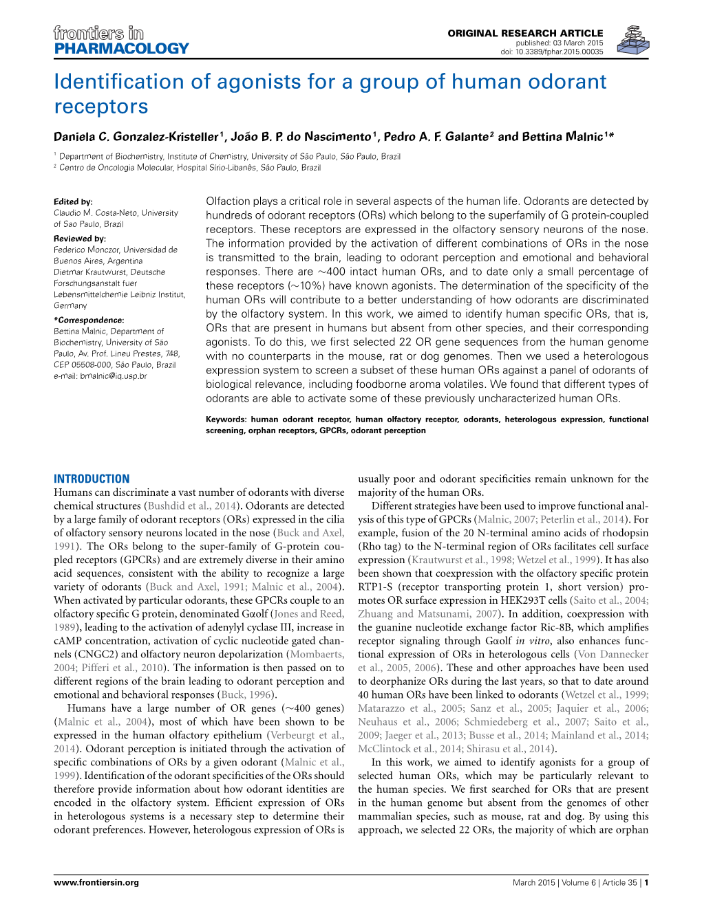 Identification of Agonists for a Group of Human Odorant Receptors