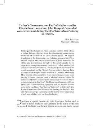 Luther's Commentary on Paul's Galatians and Its Elizabethan