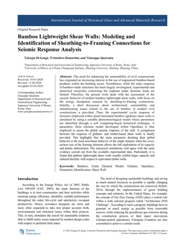 Bamboo Lightweight Shear Walls: Modeling and Identification of Sheathing-To-Framing Connections for Seismic Response Analysis