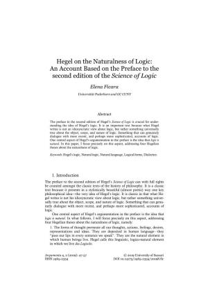 Hegel on the Naturalness of Logic: an Account Based on the Preface to the Second Edition of the Science of Logic