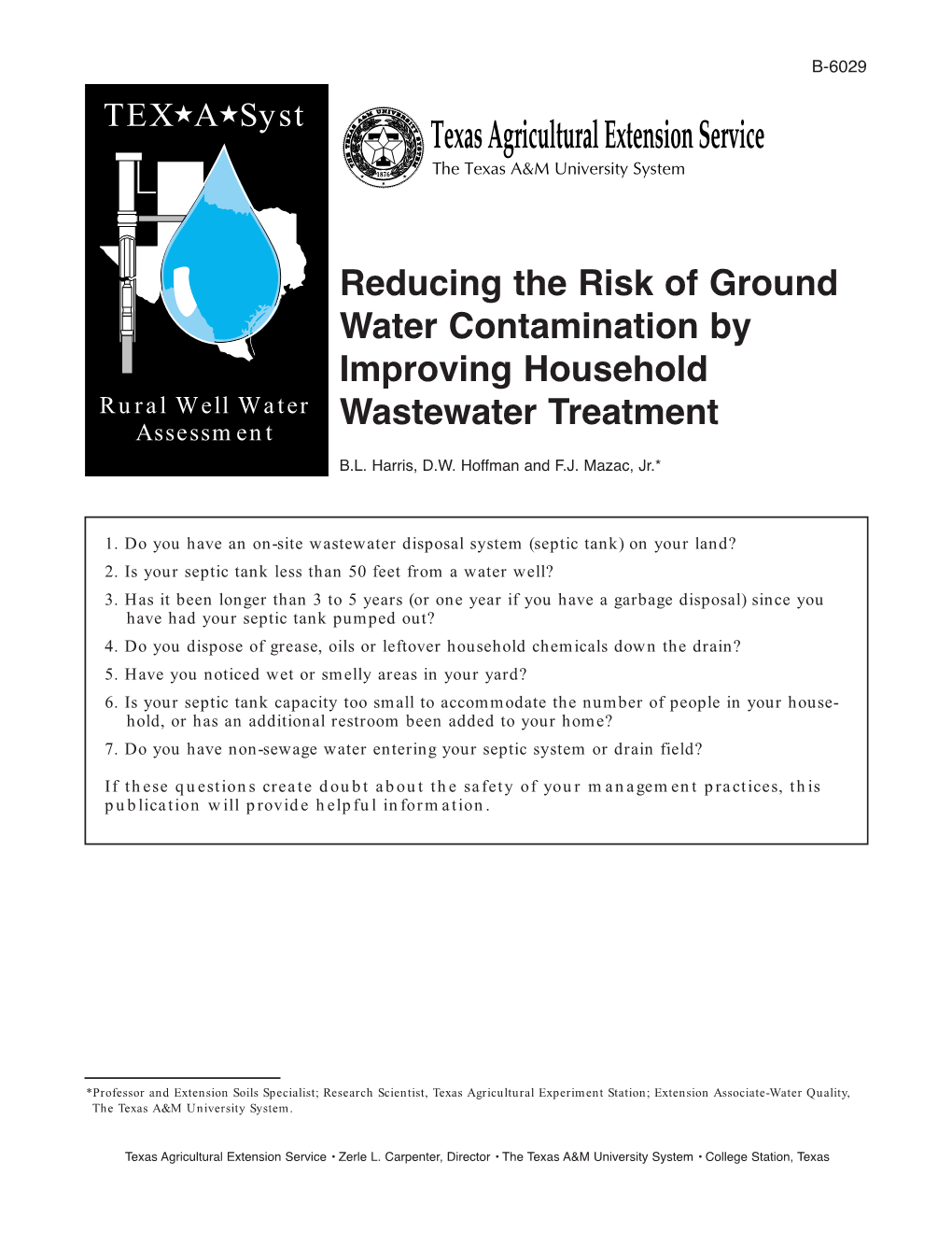 Reducing the Risk Water Contamination by Improving Household Wastewater Treatment