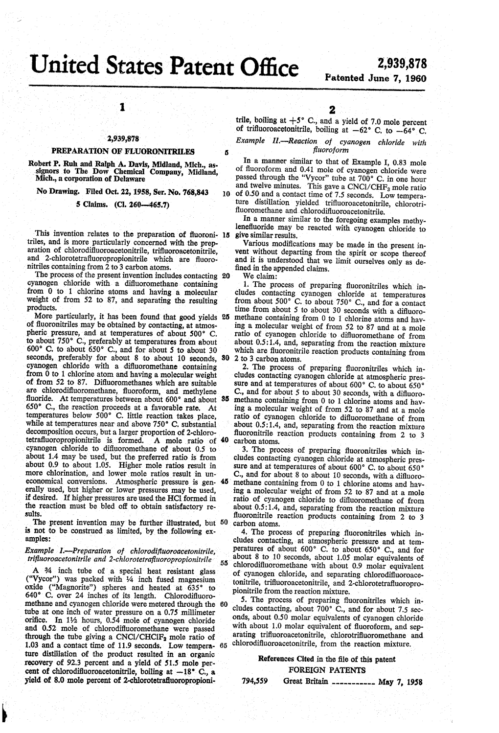 United States Patent Office Patented June 7, 1960