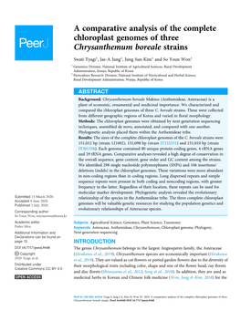 A Comparative Analysis of the Complete Chloroplast Genomes of Three Chrysanthemum Boreale Strains